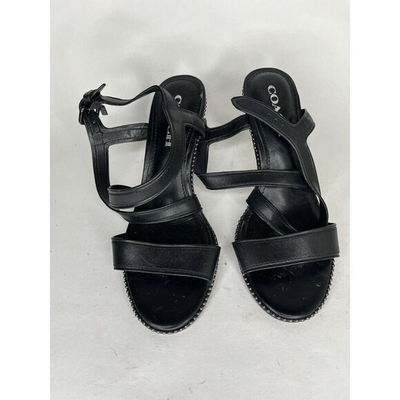 Coach Black Leather Open Toe Ankle Strap Heel Sandals Women Sz 7.5B US/38EU - Picture 9 of 13